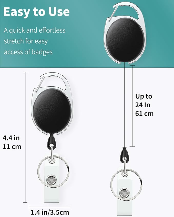 Uniclife 5 Pack Retractable Badge Reel for Badge Holder Heavy Duty Retractable Keychain Strong ABS Casing with Stainless Steel Spring Coil 24 Inch Nylon Rope Carabiner Clip and Key Ring