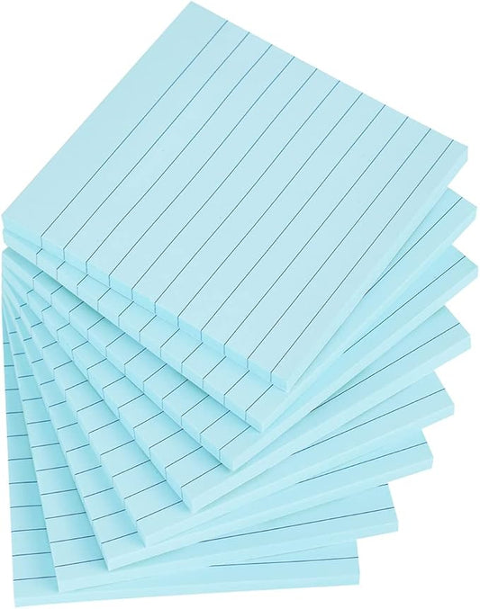 Vanpad Lined Sticky Notes 4x4 Inches, Light Blue Ruled Self-Stick Pads, Easy to Post for Home, Office, Notebook, 8 Pads/Pack