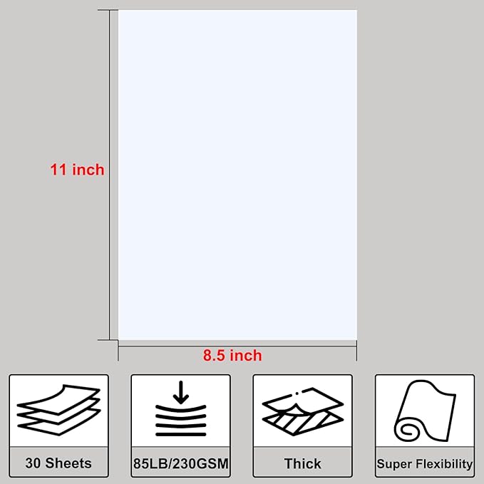 White Cardstock 8.5" x 11 ",30 Sheets Cardstock Paper 85 lb/230 gsm,Bright White Card Stock for Printer,Drawing,Gift tags,Invitations, Cards etc