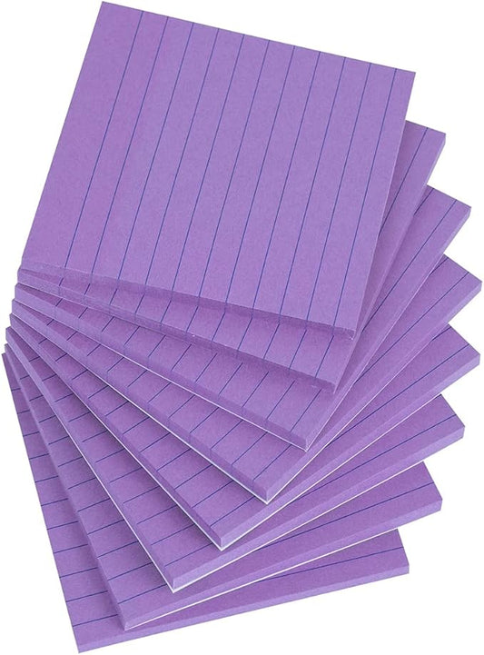 Vanpad Lined Sticky Notes 4x4 Inches, Bright Purple Ruled Self-Stick Pads, Easy to Post for Home, Office, Notebook, 8 Pads/Pack