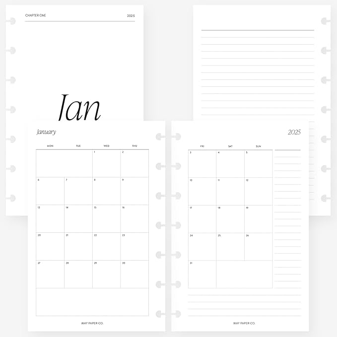 Mini Happy Planner 2025 Month on Two Pages Monthly Planner Insert Agenda Refill for 7-Discs Notebook 4.6 x 7 (Monthly with Notes (Monday start) (Separable Months))