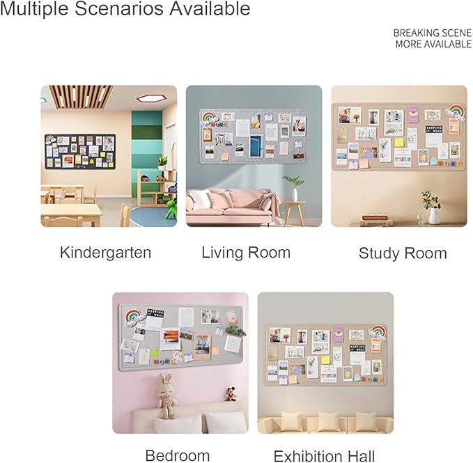 Foldable Large Felt Bulletin Board - 36'' x 18'', Decorative Picture Framed Display Board with 35 Rose Pins for School, Home, Kitchen & Office Walls