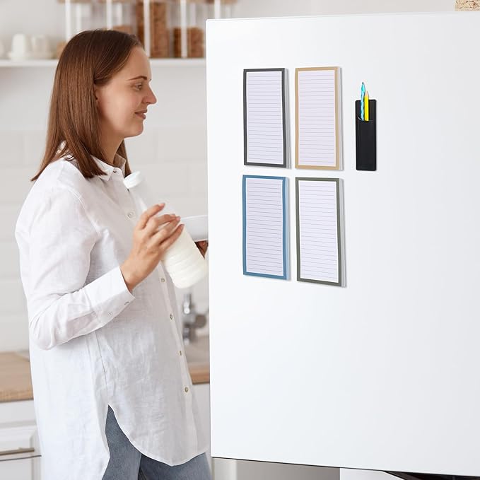 4 Pack Magnetic Note Pad for Fridge with Pen Holder, Totally 200 Sheets Magnetic To Do List, Grocery List, Shopping List, Memo Pads for Refrigerator(Dark Color)
