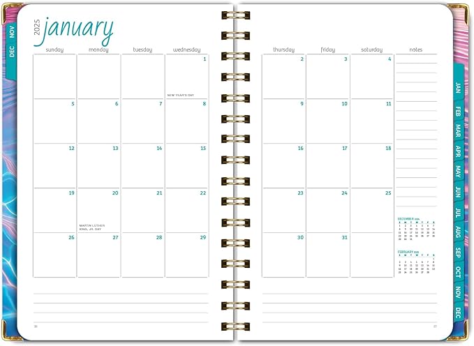 HARDCOVER 2025 Planner, 5.5"x8": 14 Months (November 2024 - December 2025), Daily Weekly Monthly Planner, Yearly Agenda, Bookmark, Pocket Folder and Sticky Note Set (Summer Bliss)