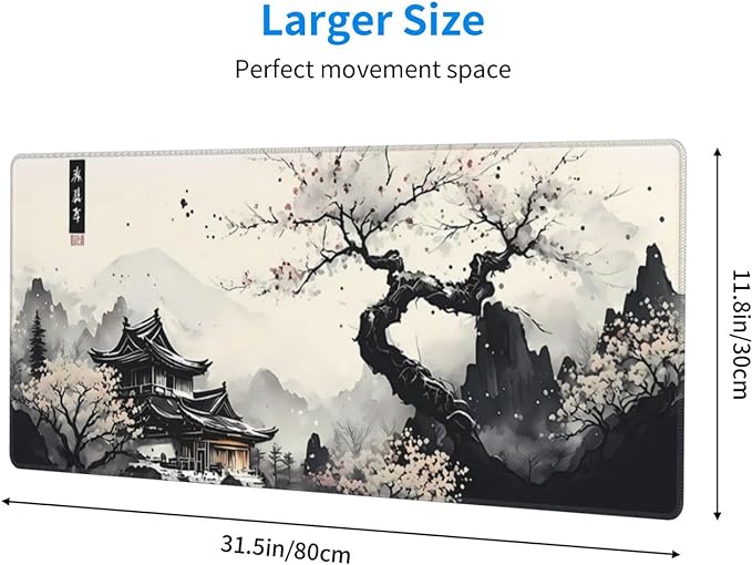 Japanese Mouse Pad, Large Japanese Desk Mat, XL Anime Gaming Keyboard Mat, Non-Slip Rubber Base, Big Extended Desk Protector for Home Office, 31.5âx11.8â