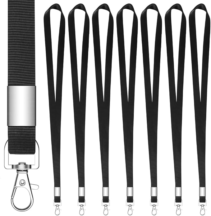 7 PCS Black Lanyards for ID Badges, Keys, Cruise Ship Cards, Keychain, Soft Nylon Neck Lanyard with Clip, Badge Lanyard for Teacher, Kids, Men, Women