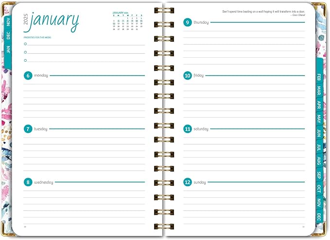 HARDCOVER 2025 Planner, 5.5"x8": 14 Months (November 2024 - December 2025), Daily Weekly Monthly Planner, Yearly Agenda, Bookmark, Pocket Folder and Sticky Note Set (Boho Ikat)