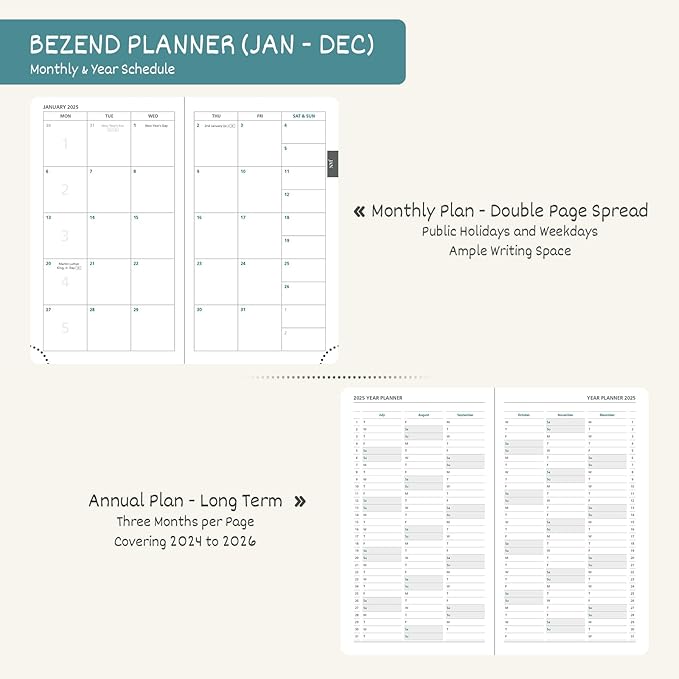BEZEND Pocket Calendar 2025 for Purse 3.5" x 6", 2025 Pocket Planner Daily Weekly & Monthly with Pen Holder, Small Agenda 2025 with Vegan Leather Hard Cover - Dark Green