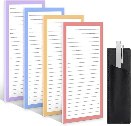 4 Pack Magnetic Note Pad for Fridge with Pen Holder, Totally 200 Sheets Magnetic To Do List, Grocery List, Shopping List, Memo Pads for Refrigerator(Light Color)
