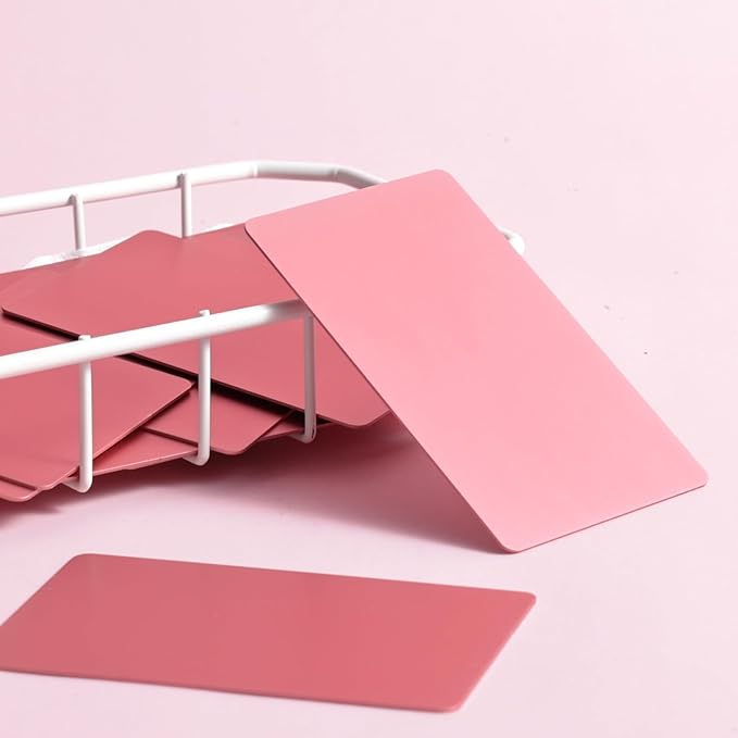 Thick Aluminum Metal Business Cards Anodized Aluminum 86 X 54 X 0.8mm 15 pcs Include Protector Sleeves (Pink)