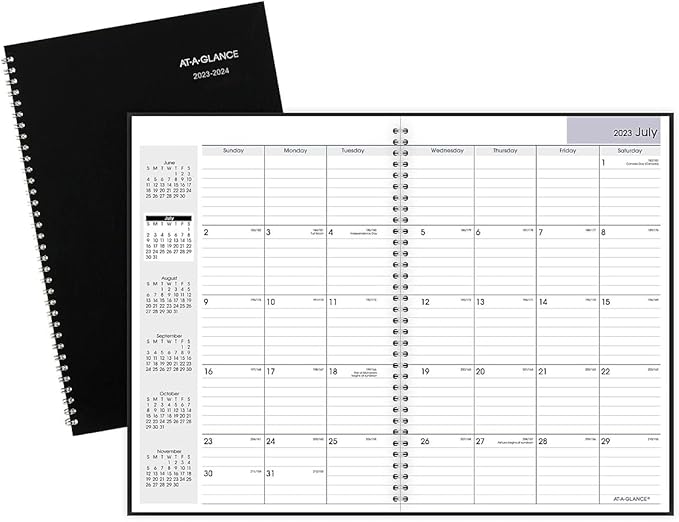AT-A-GLANCE 2023-2024 Academic Planner, Monthly, 8" x 12", Large, Flexible Cover, DayMinder, Black (AY200)