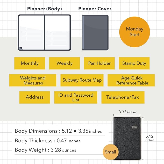 NOLTY Lights Small 3 Weekly Planner 2025, Japanese Edition, Black