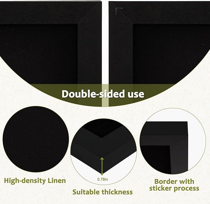 Double-Sided Black Cork Board with Linen, 30" x 20" Hanging Wood Framed Large Bulletin Board, Picture Display Vision Board Kit Corkboards for Wall Room School Office Decor, 20 Pushpins