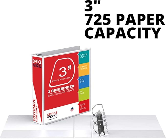 3 Ring Binder, Professional Angle D Ring Binder 3 Inch, Presentation Folder for Standard Pages 8.5 x 11 with Pockets, Crystal Clear View White Binder (12 Pack)