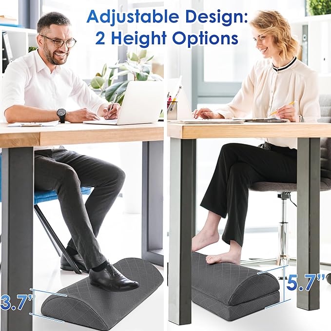 Foot Rest,Desk & Gaming Accessories,Foot Rest for Under Desk at Work,Comfortable Footrest with 2 Adjustable Heights & Removable Cover, Office Desk Accessories(Gray)