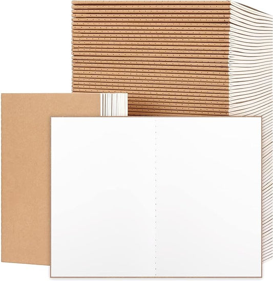 EOOUT 100pcs A5 Blank Kraft Notebooks, Journals in Bulk, Sketchbooks Bulk for Kids, 60 Pages, 80GSM, 8.3 X 5.5 Inch, Travel Journal Set, Travelers, Students and Office