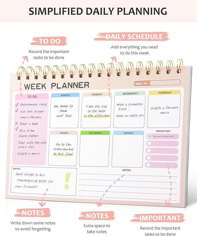 Weekly To Do List Notepad with 52 Undated Tear Off Sheets(6.5"×9.5"), Desk Notepad with Multiple Sections, Planning Notepad Calendars for Student Office and Homes