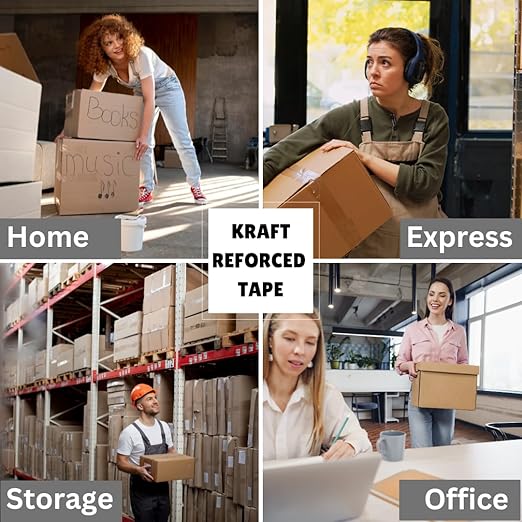 3'' x 450 Feet Reinforced Water Activated Gummed Kraft Paper Tape, for Heavy Duty Secure Packing Shipping, Tamper Evident Gummed Tape, Brown - 10 Rolls