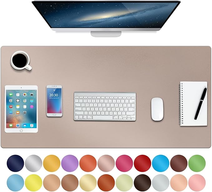 Boutilon Leather Desk Pad 35"x 17" Non-Slip Mouse Pad,Office Desk Mat,Waterprooft PU Leather Desk Blotter,Desk Pad Protector,Desk Writing Pad for Home Office Decor (L-Champagne,35"x 17")