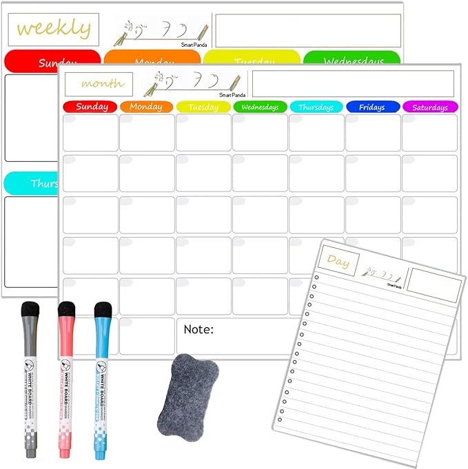Magnetic Dry Erase Calendar for Refrigerator,Fridge Calendar Magnet Combo - Ideal for Dry Erase, Magnetic Calendar, and Home Decor, White