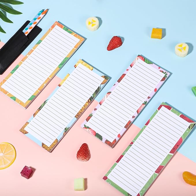 4 Pack Magnetic Note Pad for Fridge with Pen Holder, Totally 200 Sheets Grocery List Magnet Pad for Refrigerator Magnetic Shopping List Pad(Fruit Design)