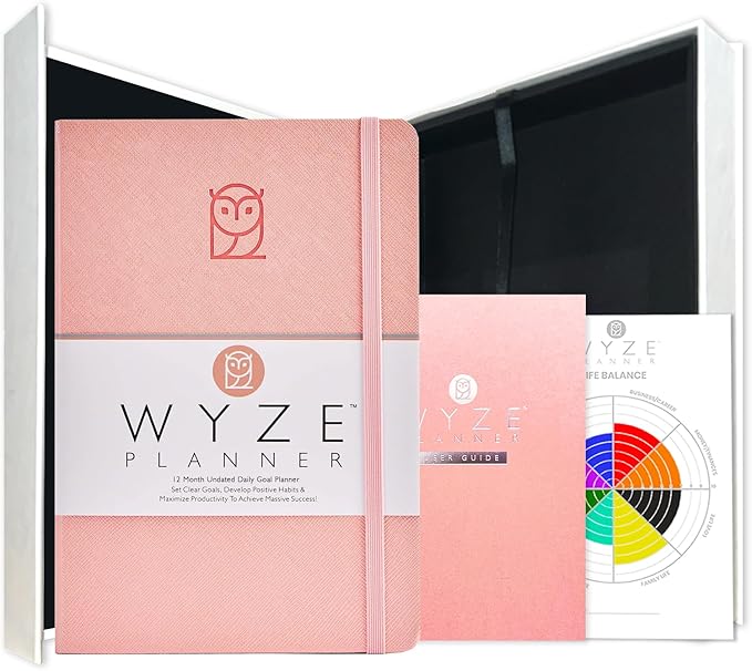 Pro - Goal Setting Planner to Increase Productivity and Achieve Personal and Business Goals. 12 Month Undated Daily, Weekly and Monthly Journal Organizer with Calendar (Pink)