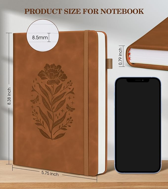 Lined Journal Notebook for Men Women, A5 Brown Leather Journals for Writing, 200 Pages College Ruled Journal Notebook, Travel Daily Journal Notebook for Work School, Note Taking 5.75'' X 8.38''