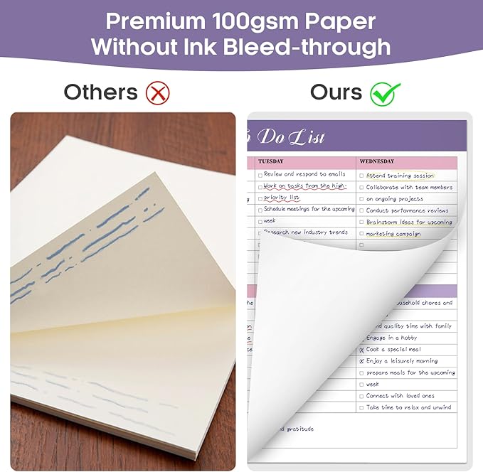 Weekly To Do List Notepad with 52 Tear Off Sheets(8.5"×11")- Undated Weekly Desk Planner for Women & Man,Work and Home-Violet Whispers