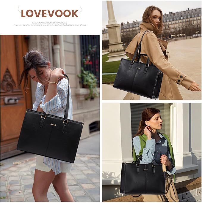 LOVEVOOK Laptop Bag for Women,17.3 inch Work Bags with Clutch, Vintage Leather Laptop Tote Bag,Computer Bag Laptop Purse, Briefcase Tote Bag Shoulder Bag Handbag for Business Office Teacher