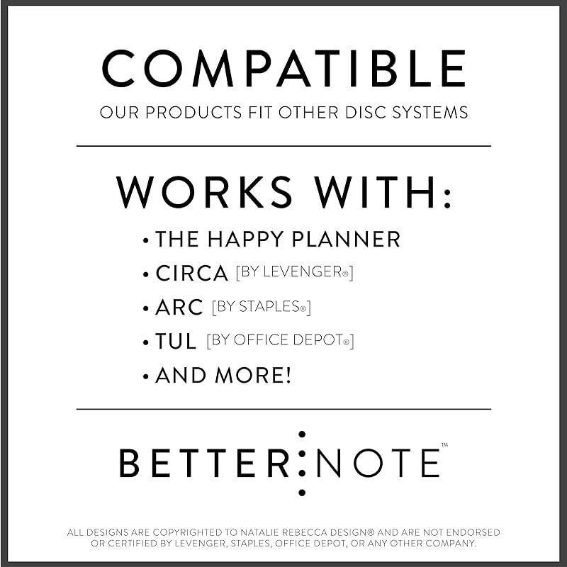 BetterNote Horizontal Undated Calendar Refill Pages for Disc Notebook, fits The Happy Planner, Discbound Levenger Circa, Staples Arc, TUL (Classic- 12 months, 8-Disc, 5.5"x8.5")
