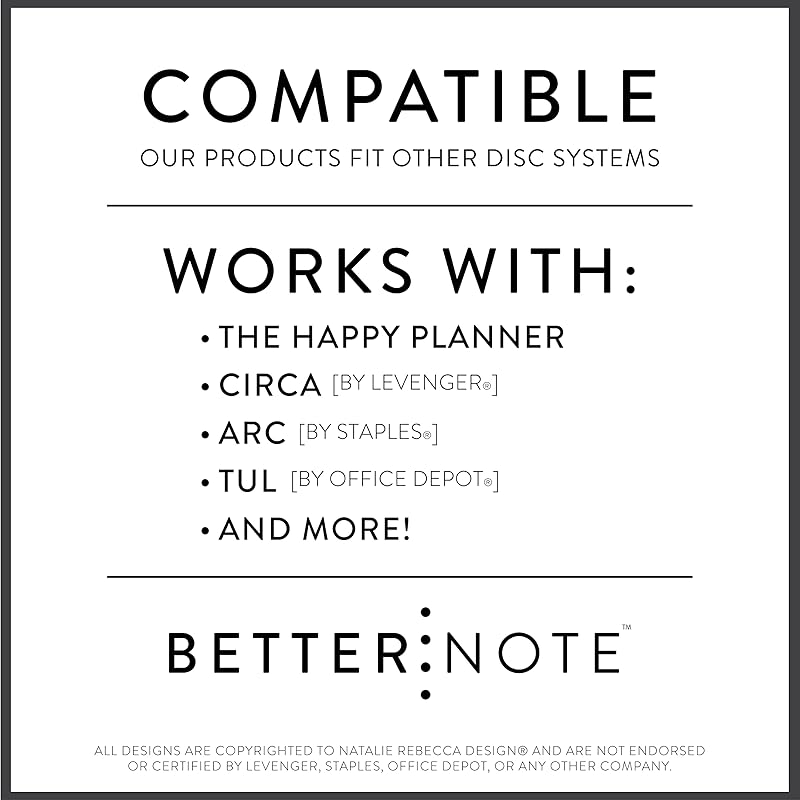 BetterNote Horizontal Undated Calendar Refill Pages for Disc Notebook, fits The Happy Planner, Discbound Levenger Circa, Staples Arc, TUL (Classic- 6 months, 8-Disc, 5.5"x8.5")