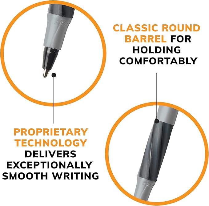 BIC Round Stic Grip Xtra-Comfort Medium Ball Point Pen, Black, 24 Pack
