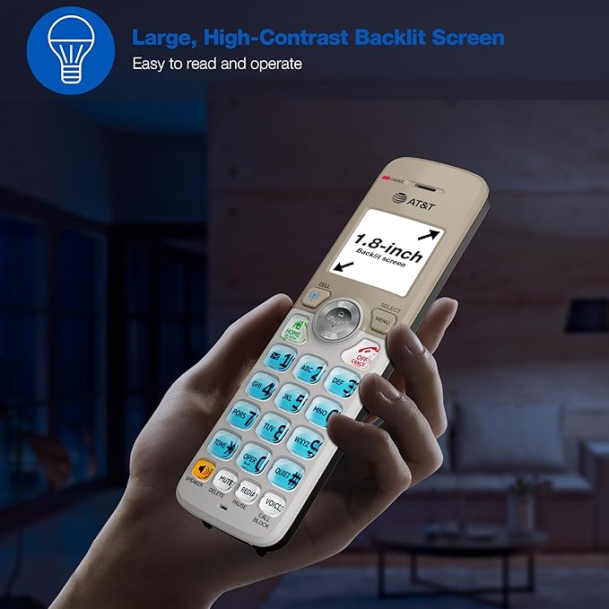 AT&T DL72319 DECT 6.0 3-Handset Cordless Phone for Home with Connect to Cell, Call Blocking, 1.8" Backlit Screen, Big Buttons, intercom, and Unsurpassed Range