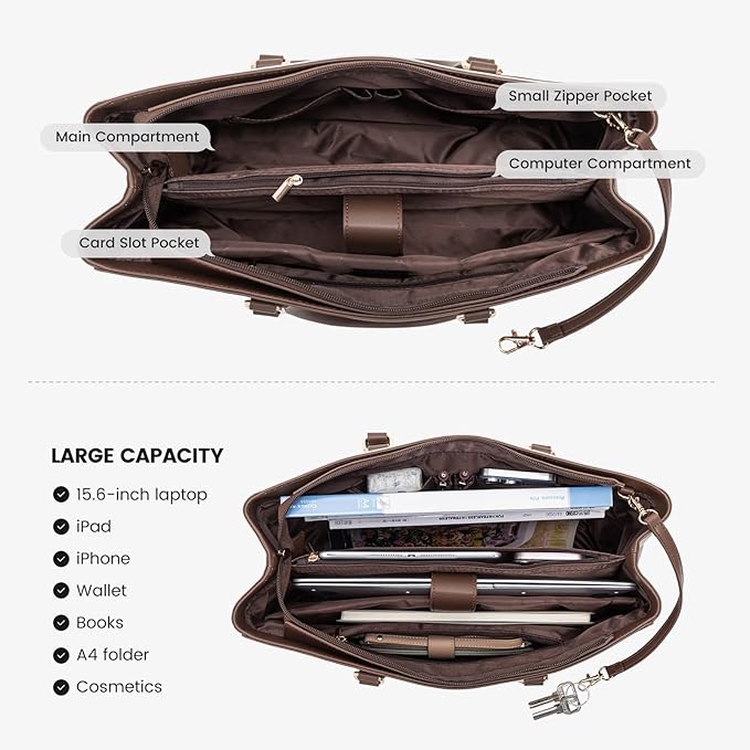 LOVEVOOK Laptop Tote Bag for Women, Office Work Bag Briefcase fit for 15.6 inch Laptop, Large Capacity Teacher Computer Bag Handbag Coffee/Beige