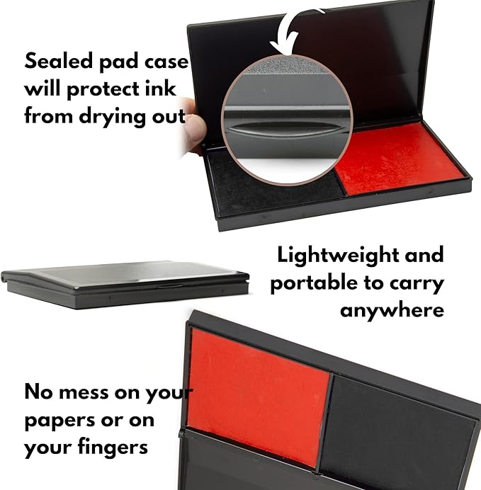 Ink Pad for Rubber Stamps, Stamp Pad for Clear Impression Stamping, Quality Felt Pad Black Ink, Red Ink, Blue Ink L (3.5 * 6.3) (Red & Black)
