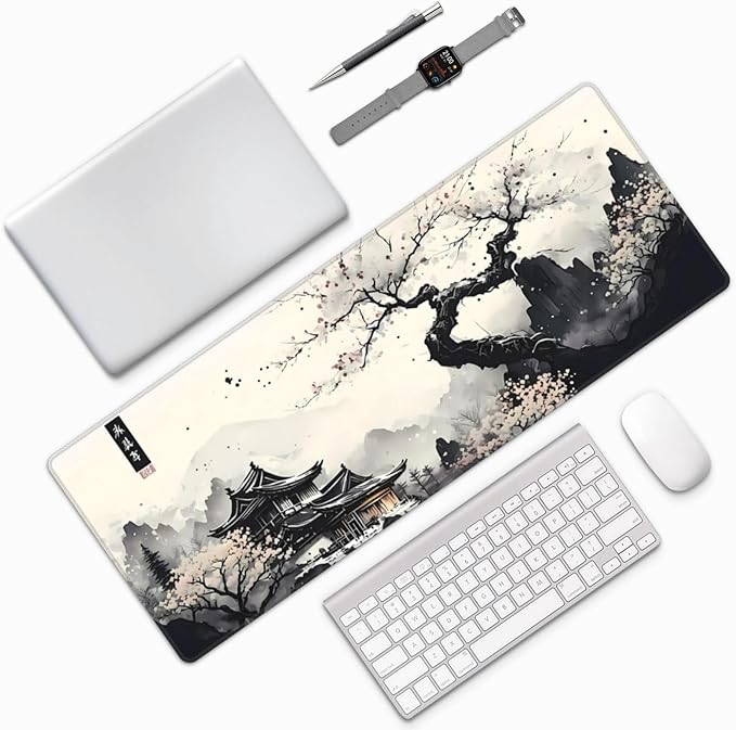 Japanese Mouse Pad, Large Japanese Desk Mat, XL Anime Gaming Keyboard Mat, Non-Slip Rubber Base, Big Extended Desk Protector for Home Office, 31.5âx11.8â