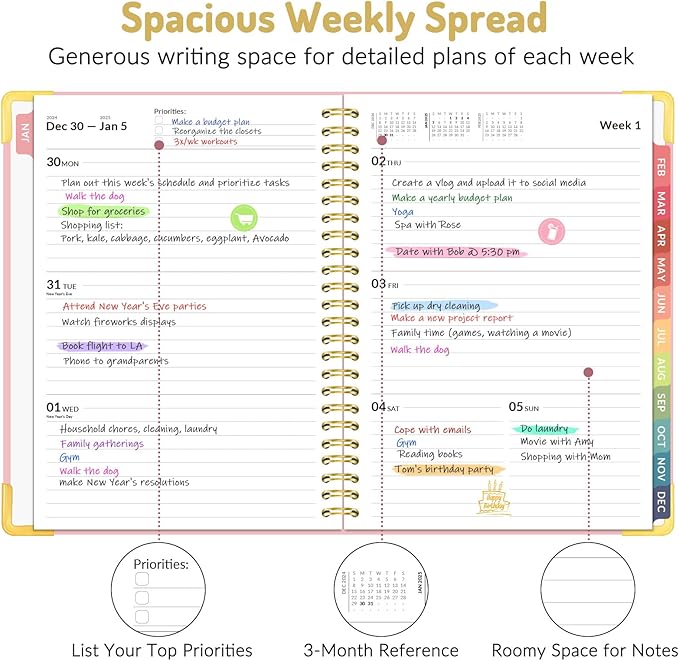 Forvencer 2025 Planner, Hardcover Weekly and Monthly Planner, January 2025 - December 2025, 6" x 8", Spiral Calendar Planner with Tabs, Exquisite Daily Organizer Notebook with Inner Pocket, Agenda Journal for Office Home School, A5 Size, Teal Marble