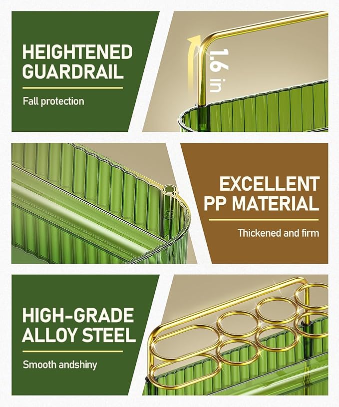 3-Tier Corner Bathroom Counter Organizer Makeup Cosmetic Storage, Tool-Free Installation Acrylic Vanity Shelf, Skin Care Organizer Perfume Tray for Countertop Bathroom, Dresser, Kitchen (Green)