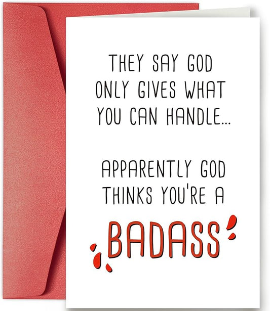 Funny Get Well Greeting Card Gift, Hilarious Encouragement Card, Post Surgery Card, Feel Better Card, God Thinks You're a Badass
