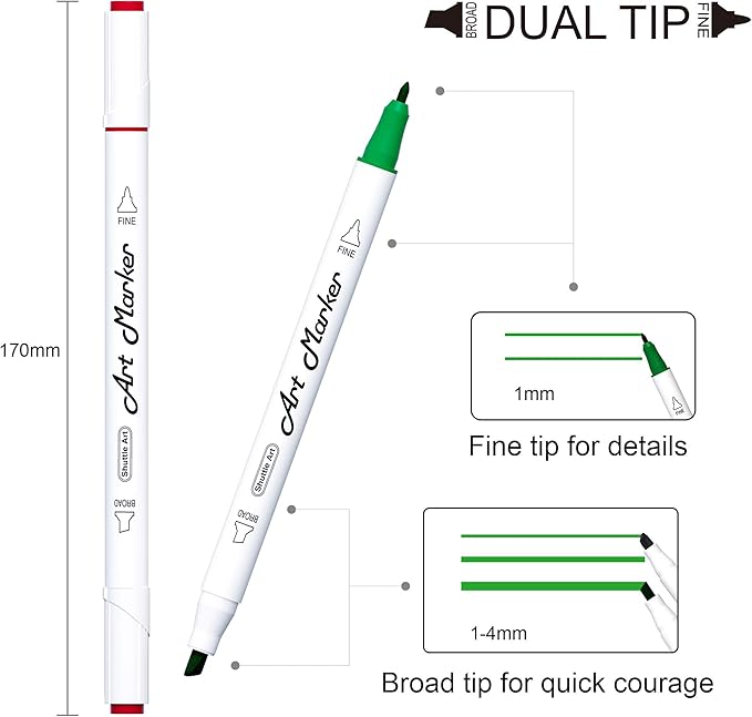 Shuttle Art 101 Colors Dual Tip Alcohol Based Art Markers,100 Colors plus 1 Blender Permanent Marker Pens Highlighters with Case Perfect for Illustration Adult Coloring Sketching and Card Making