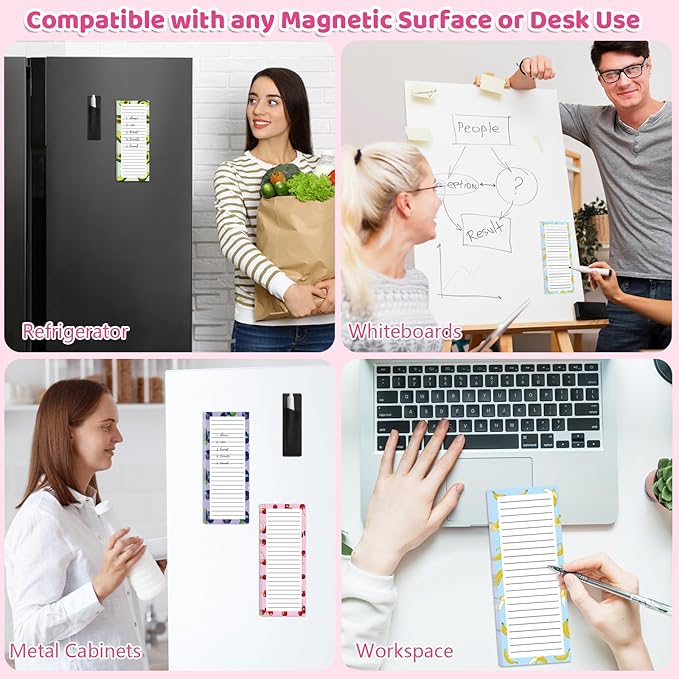 4 Pack Magnetic Note Pad for Fridge with Pen Holder, Totally 200 Sheets Magnetic To Do List, Grocery List, Shopping List, Memo Pads for Refrigerator(Fruit Design)
