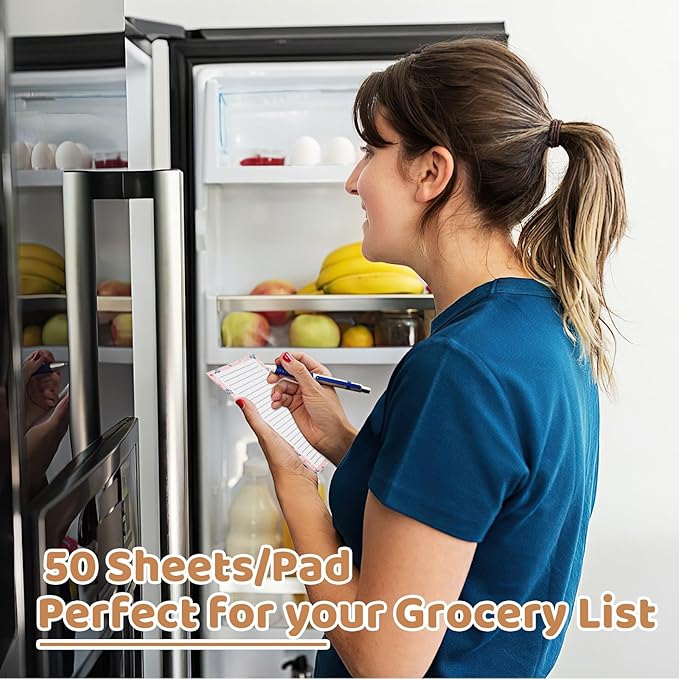 4 Pack Magnetic Note Pad for Fridge with Pen Holder, Totally 200 Sheets Magnetic To Do List, Shopping List, Grocery List, Memo Pads for Refrigerator(Flower Design)