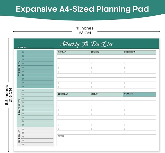 Weekly To Do List Notepad with 52 Tear Off Sheets(8.5"×11")- Undated Weekly Desk Planner for Women & Man,Work and Home-Greenery Sway