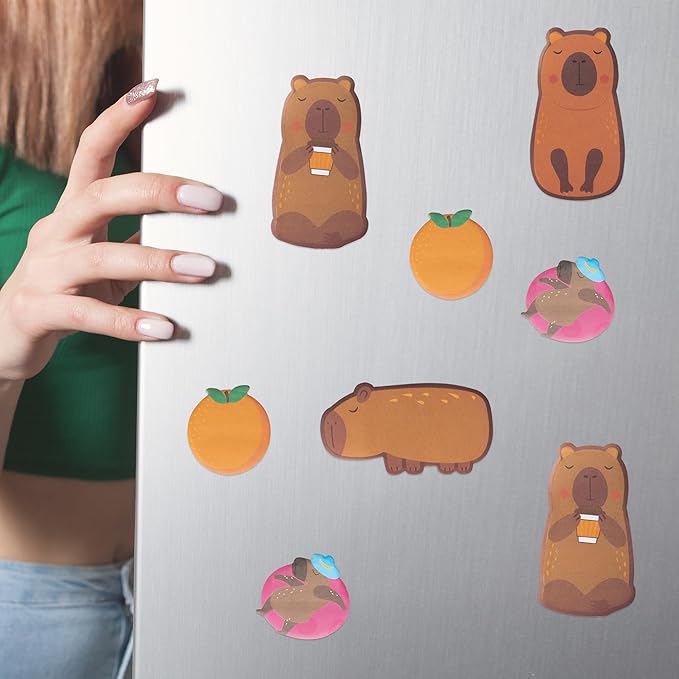B1ykin Sticky Notes Set - Cartoon Theme Cute Self-Stick Notes Pad Teacher Appreciation Gifts, Self-Adhesive Writing Memo Pages Sticky to Do Notepad for Kids Employee School Office (Capybara)