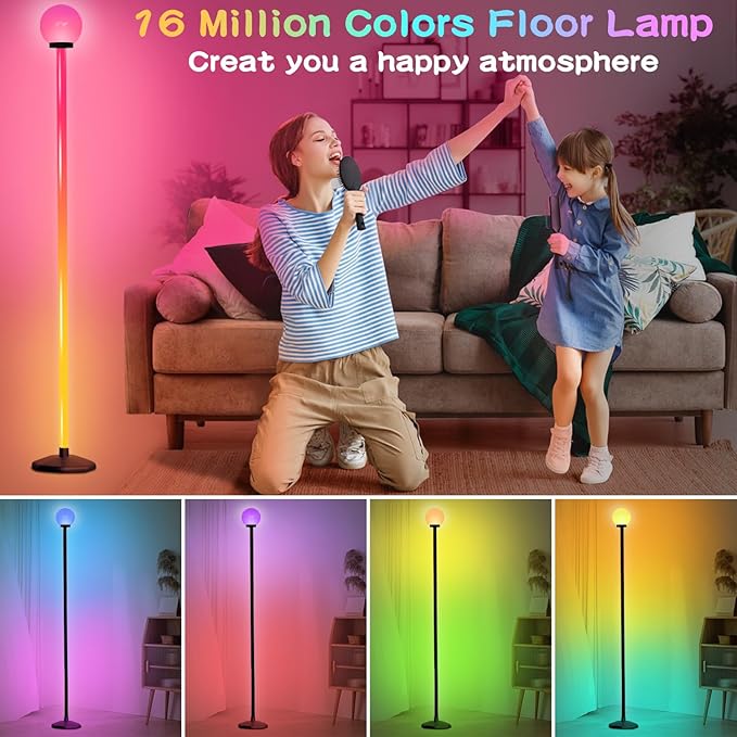 2PCS Corner Floor Lamp,70" Smart RGBW LED Corner Lamp with Glow Ball Light,16 Million Colors Changing Corner Lamp with Remote and App Control,Music Sync&Timing Smart Floor Lamp for Living Room