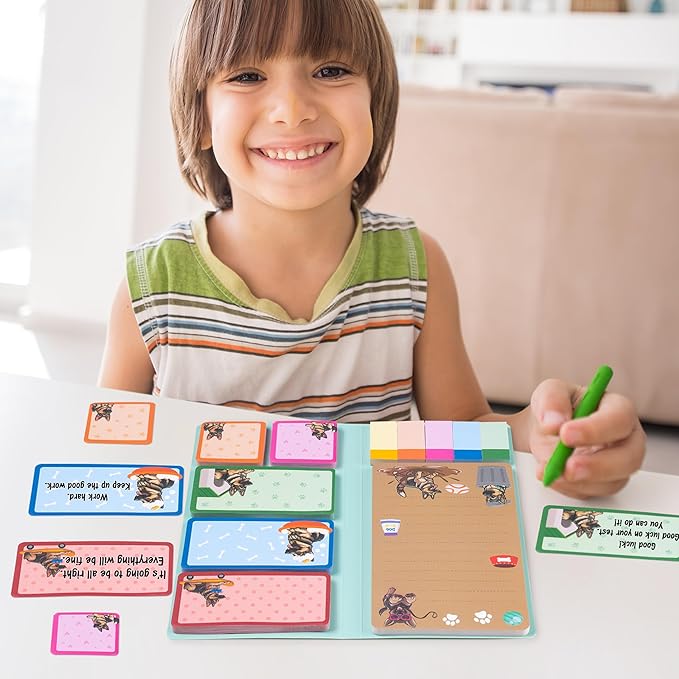 B1ykin Sticky Notes Set - Cartoon Theme Cute Self-Stick Notes Pad Teacher Appreciation Gifts, Self-Adhesive Writing Memo Pages Sticky to Do Notepad for Kids Employee School Office (German Shepherd)