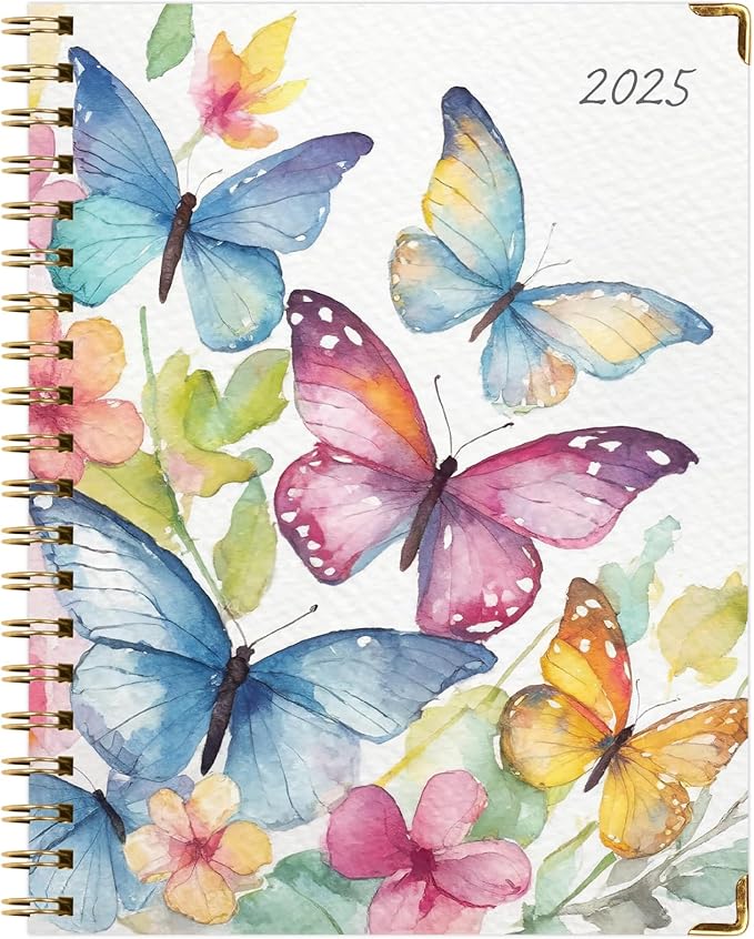HARDCOVER 2025 Planner, 8.5"x11": 14 Months (November 2024 - December 2025), Daily Weekly Monthly Planner, Yearly Agenda, Bookmark, Pocket Folder and Sticky Note Set (Watercolor Butterflies)
