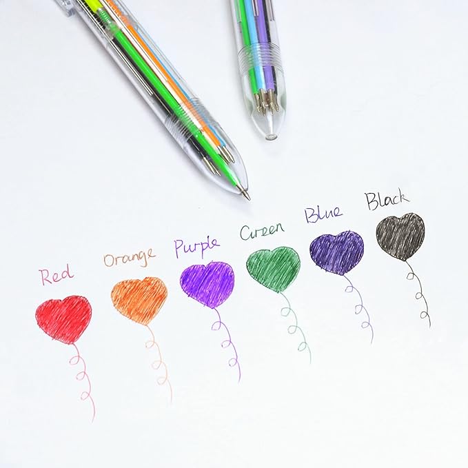 IHPUKIDI 48 Pack 0.5mm 6-in-1 Multicolor Ballpoint Pen, 6 Color Transparent Barrel Retractable Ballpoint Pens for Office School Supplies Students Gift
