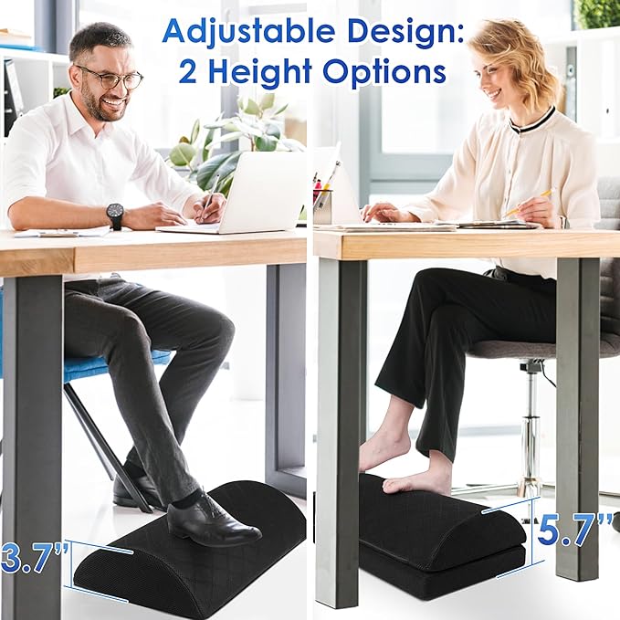 Foot Rest,Desk & Gaming Accessories,Foot Rest for Under Desk at Work,Comfortable Footrest with 2 Adjustable Heights & Removable Cover, Office Desk Accessories(Black-19.7 in)
