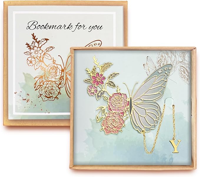 Metal Butterfly Bookmark for Women Cute Book Lovers Gift Butterfly Bookmarks Inital Book Mark Gifts for Reading Women Friend Teacher Appreciation Gifts Mom Birthday Valentines Day Christmas Gift, Y